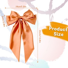 Hair Clip with Bow Hair Bows for Women Large Hair Pin with Bow French Hair Clips with Long Ribbon Solid Color Hair Clips Hair Bows for Women and Girls (Orange)