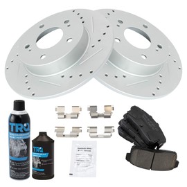 TRQ Rear Performance Brake Pad & Rotor Kit Brake Chemical Kit Brake Pads Brake Rotors Set Ceramic Premium G-Coated Compatible with 2001 INFINITI I30 2002-2004 I35 2001-2003 Nissan Maxima