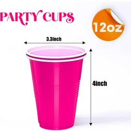 Cadeaux4U 50 Pack Pink Disposable Plastic Cups 12 Ounce Drinking Party Cups Bulk Party Cups for Weddding Birthday Holiday Picnics Events (50, Red)