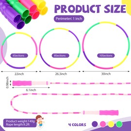 HyDren 16 PCS Detachable Hoop and Jump Rope Set Include 8 Soft Beaded Skipping Rope and 8 Adjustable Size Length Plastic Hoops for Party Game, Playing Exercise Fitness Equipment, Dog Agility Equipment
