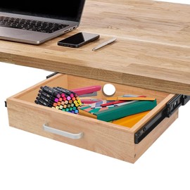 Infankey Under Desk Drawer, Upgrade Wood Under Desk Mounted Sliding Pull-out Drawer, Under Desk Drawer Storage Organizer, Hanging Drawers for Desk, Hidden Desktop Organizer for Office Desks, Tables