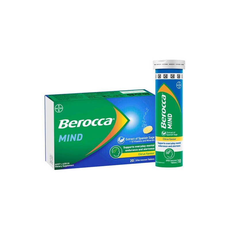Berocca Mind Citrus Effervescent Tablets, Vitamin B & C, Magnesium,