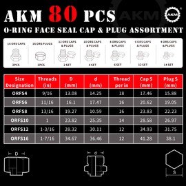 AKM ORFS 80PCS Master Industrial Hydraulic O-Ring Face Seal Cap and Plug Hose Tube and Pipe Fitting Kit Cap and Plug Kit Precision Threading in Dash Sizes 4 6 8 10 12 16