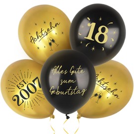 MEJOSER Pack of 24 Decorative 18th Birthday Balloons Boy Girl Man Women Balloons Latex 18 Happy Birthday 2007 Black Gold Happy Birthday Decoration (18)