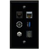 RiteAV CAT6 CAT7 Coax HDMI TOSLINK USB 3 Flat/Solid Wall Plate [Black]