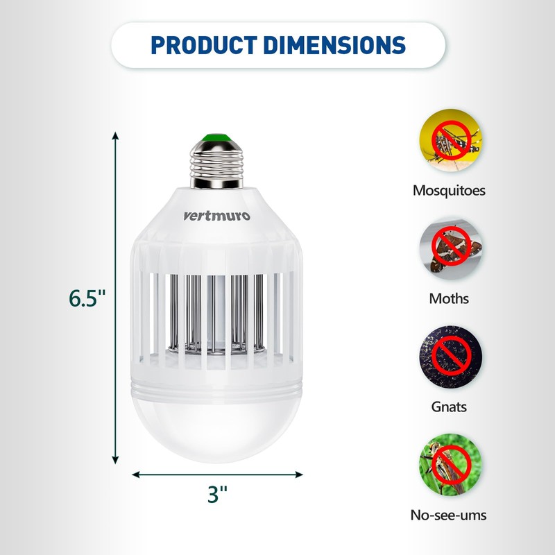 vertmuro Bug Zapper Light Bulb, 2-in-1 Indoor Electric Mosquito Killer