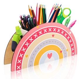 Huiyoulan Wooden Desk Organiser, Rainbow Pen Holder, Pen Holder, Table Organiser, Multifunctional Organiser for Children, Office Supplies, Pen Box, Classroom Organisation