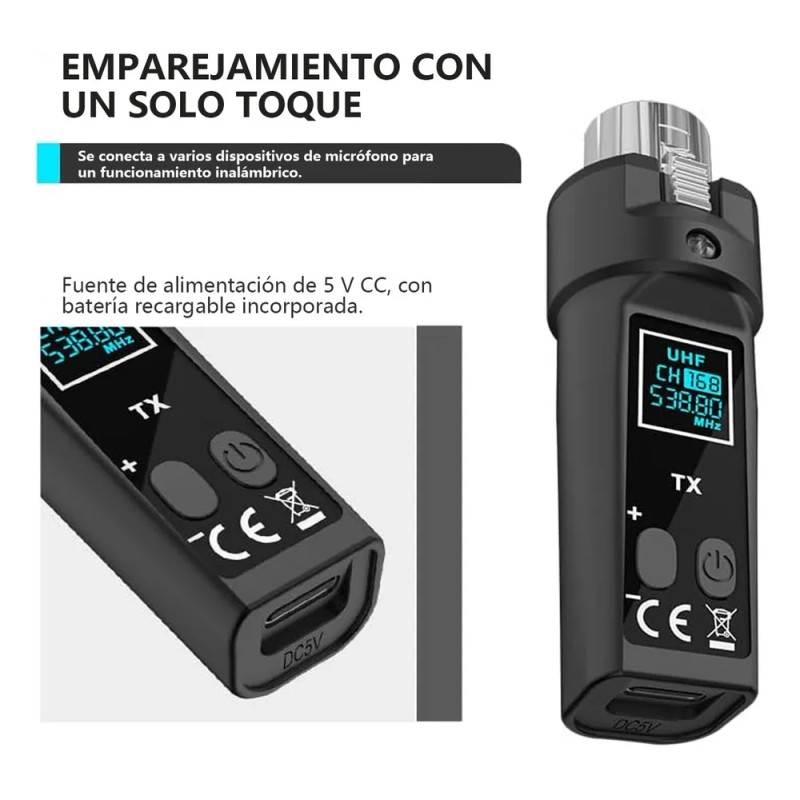 Tecmiyo 3pzs System De Micrófono Inalámbrico, Xlr Transmisor Y Xlr