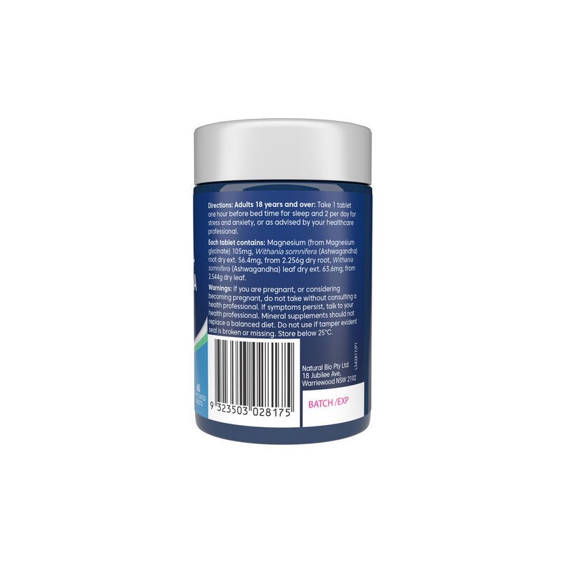 Bioglan Magnesium + Ashwagandha Relax Calm & Sleep 60 Tablets