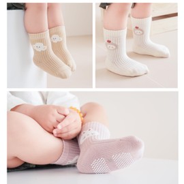VWU Baby Toddler Socks with Grips Kids Girl Boy Crew Ankle Socks Cotton Anti Slip 0-6T 6/9 Pack (US, Age, 2 Years, 4 Years, Girls 9 Pack)