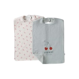 VERTBAUDET 2er-Pack Baby Lätzchen CHERRY aus Musselin weiß bedruckt