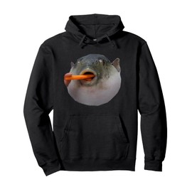 Pufferfish Eating a Carrot Meme Funny Blowfish Dank Memes Pullover Hoodie