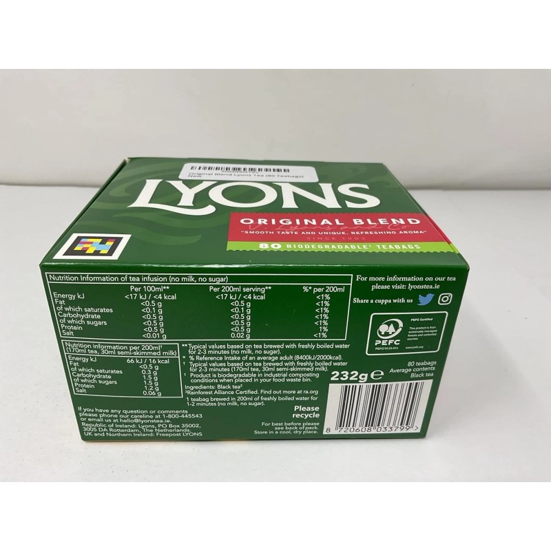 Lyons Original Blend Black Tea – 80 Pyramid Tea Bags
