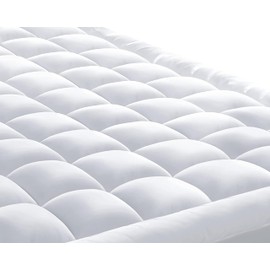 Delara Down Alternative Extra Plush Mattress Pad, GOTS Certified Organic Cotton Shell, 1350 GSM Snow Down Alternative Fill, 20" Deep Pocket, Fits All Mattress Sizes, Ultra Soft Fluffy Mattress Pad