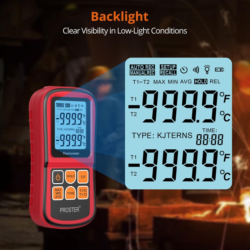 Proster Digital Thermometer Dual Channel Thermocouple Thermometer with Two K-