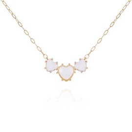 GUESS Goldtone Three Glass Heart Charm Dainty Necklace