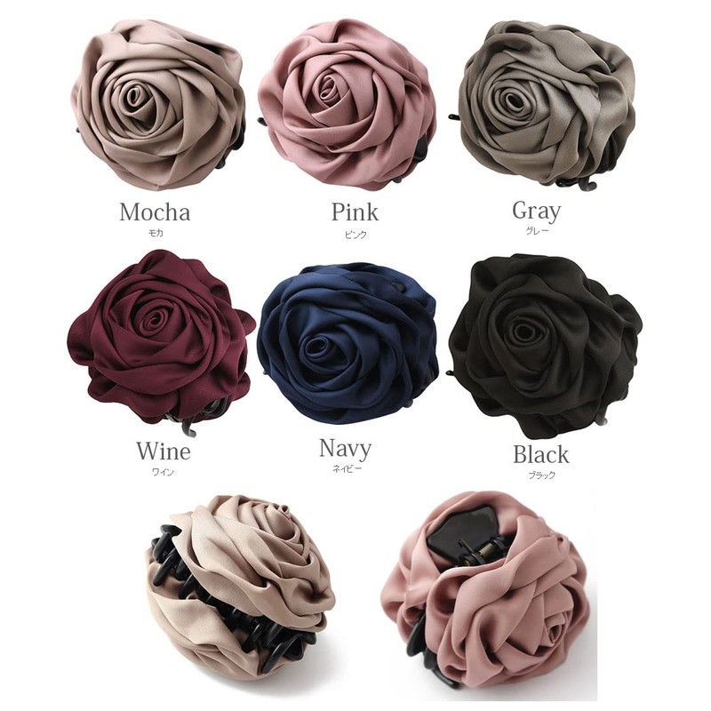 VINGTAINE H-195-NY Satin Rose Hair Claw Hair Clip, Navy