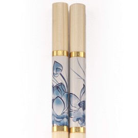 BambooMN Brand - Premium Grade 9.5" Decorative Bamboo Floral Print Chopsticks - Blue - 6 Pairs