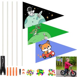 BOBISHE Bicycle Flag for Children, Pack of 3 Safety Flags, Children's Bicycle, Adjustable, Bicycle Flag with Mounting Angle, High Visibility Colourful Safety Flag for Safe Cycling