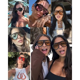 Mirkcittle Retro Trendy Aviator Sunglasses for Women Men Vintage 70s Thick Frame Sun Glasses Oversized Classic Stylish Shades (Black/Brown Lens)