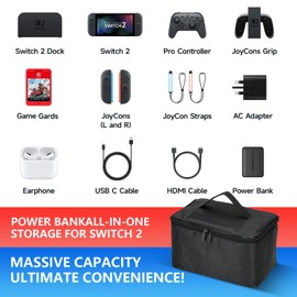 G-STORY Switch2/1/OLED Carrying Case Large Capacity Protective Portable Travel Durable Nylon Game Bag Mesh Pockets for Game Card Accessories,Lightweight Storage Bag Pouch for NS2/1/LOED (Black)