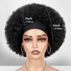 Quick Wig Afro Headband Wig Natural Black Short Afro Kinky Curly Wigs with Headbands Attached Glueless Synthetic Wear and Go for Black Women Fluffy Bouncy Afro Wigs for Daily Party