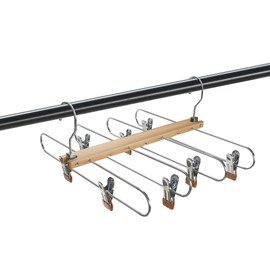 Closet Organizer with Drop-Down Innovation for Pants Skirts Jeans Scarves | Heavy-Duty Metal and Wooden Hangers with Non-Slip Padding for Room Essentials | USTECH Multi Tier Slack Organizer