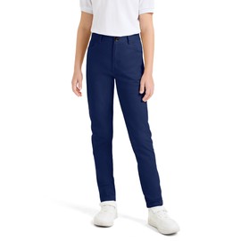 KEREDA Girls School Uniform Skinny Pants with Pockets, Elasticized Waistband, School Pants for Teen Girls Clothes 12-13 Years Navy