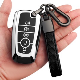 Sindeda Funda para llavero Ford con llavero de TPU suave de alta calidad con protección completa, Plateado, Silver