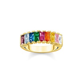 THOMAS SABO Ladies Ring Gold Coloured Stones TR2404-996-7-56 Ring Size N, Glass, No Gemstone