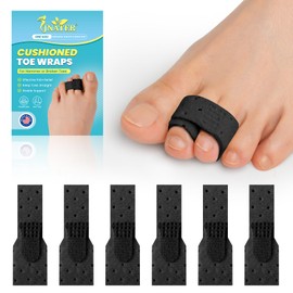 JNATER Hammer Toe Corrector for Women & Men - 6 Pcs Breathable Hammer Toe Straightener, Adjustable Toe Wraps, Cushioned Broken Toe Splint Support for Crooked, Curled, Bent, Overlapping Toes (Black)