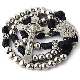 HanlinCC Do not Buy it if do not like LARGE and HEAVY Stainless Steel Rugged Durable Paracord Rosary for Men with St.Michael Center, St.Benedict Crucifix, Don't Buy If You Don't Like LARGE Rosary,