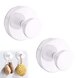 kakina CMSX 2 Pack Suction Cup Hooks for Shower Bathroom Stainless Steel No Drill Shower Hooks Waterproof for Hanging Towels Loofah Robe Coat Mounting on Glass Shower Door Mirror Tile Wall (White)