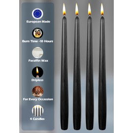 Hyoola Tall Taper Candles - 12 Inch Black Unscented Dripless Taper Candles - 10 Hour Burn Time - 4 Pack