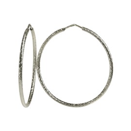 SILBERMOOS Women's Creole Earrings Round Circle Large Shiny Diamond Cut 925 Sterling Silver Earrings, Sterling Silver, Not applicable