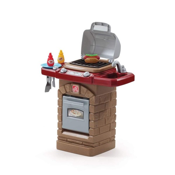 Step2 Fixin' Fun Outdoor Grill | Plastic Toy Grill & Play Food | Pretend Play Grilling Set, Brown (85317)