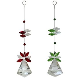 2 Pack 30mm Suncatcher Crystal Ball Prisms Ornament Emerald Green and Red Prism Crystals Hanging Pendant for Chandelier Window Curtain Outdoor Craft Rainbow Maker Car Rearview Mirror Decor (Red&Green)