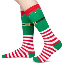 Christmas Gifts Stocking Socks for Teens - Elf Knee High Socks for Boys Girls, Xmas Stocking Stuffers for 10-12 Years