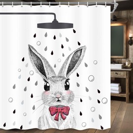 MCKTOM Easter Bunny Shower Curtain, Cute Rabbit Shower Curtains for Bathroom, Spring Festival Modern Farmhouse Bathtub Decor Waterproof Fabric Curtain Set with Hooks 72x72 Inches