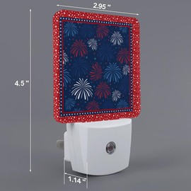 4th of July Night Lights Auto Sensor Patriotic Stars Fireworks Plug-in LED Nightlights Dusk to Dawn for Living Room, Bedroom, Bathroom, Hallway, Stairways Independence Day Decor, Red White and Blue