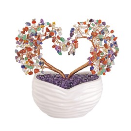 GEHECRST 7 Chakra Healing Crystal Tree Heart Shape Crystal Gemstone Bonsai Money Tree Feng Shui Crystal Ornament for Home Office Desk Decor Good Luck Crystals Gifts for Mom Christmas Day Her Women