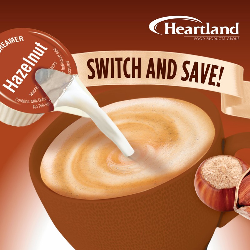 Heartland Non Dairy Liquid Coffee Creamer, Hazelnut, 200 Single Serve