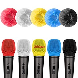VILLPORT 250pcs Disposable Microphone Cover, Non-Woven Handheld Microphone Windscreen Protective Cap Mic Hygiene Covers with Elastic Band for Recording Room, KTV, Karaoke, Stage Performance