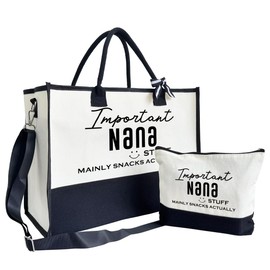 SUSZDOU Important Nana Bag, Nana Stuff Tote Bag, Canvas Beach Bag, Canvas Tote Bag for Women, Cotton Canvas Bag Gift for Nana, Mother's Day Gift for Her Grandma Nana, Grandma Gift, Gifts for Nana