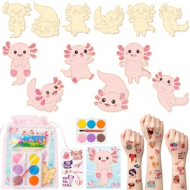 BeYumi Axolotl Party Favors Set - 24Pcs Axolotl Birthday Party Supplies Tattoo Stickers and Watercolor Paint Craft Kit Birthday School Classroom Goodie Bags Stuffers Prize Gifts for Kids Girls Toddler