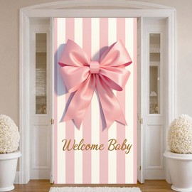 Welcome Baby Door Banner Welcome Home Baby Girl Door Cover with Pink Bow for Its A Girl Banner Baby Shower Favors Gender Reveal Party Decorations Newborn Celebration