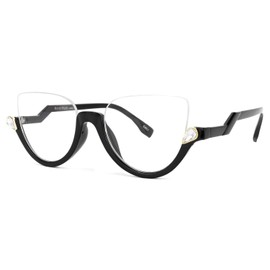 Zeelool Stylish Semi-rimless Cat Eye Glasses Frame for Women with Non-prescription Clear Lens Felicia VHP0189-06 Black