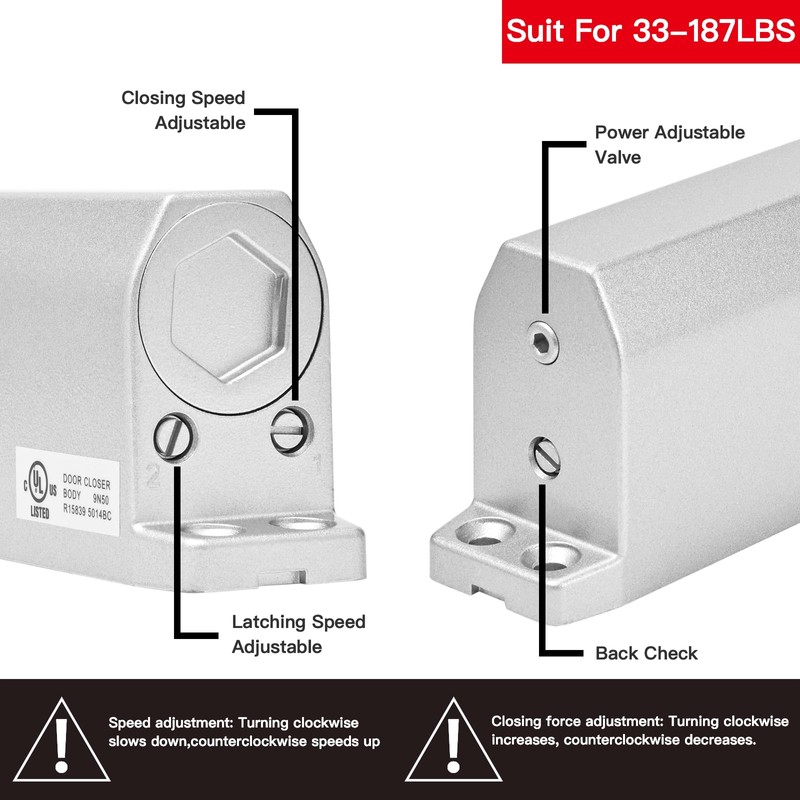 Commercial Door Closer, ADA Compliant, Grade 1, Surface-Mounted, UL 3-Hour