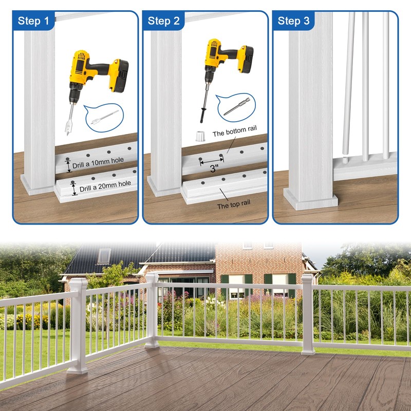 CKE 50 Pack 36" White Round Aluminum Deck Balusters, 3/4"