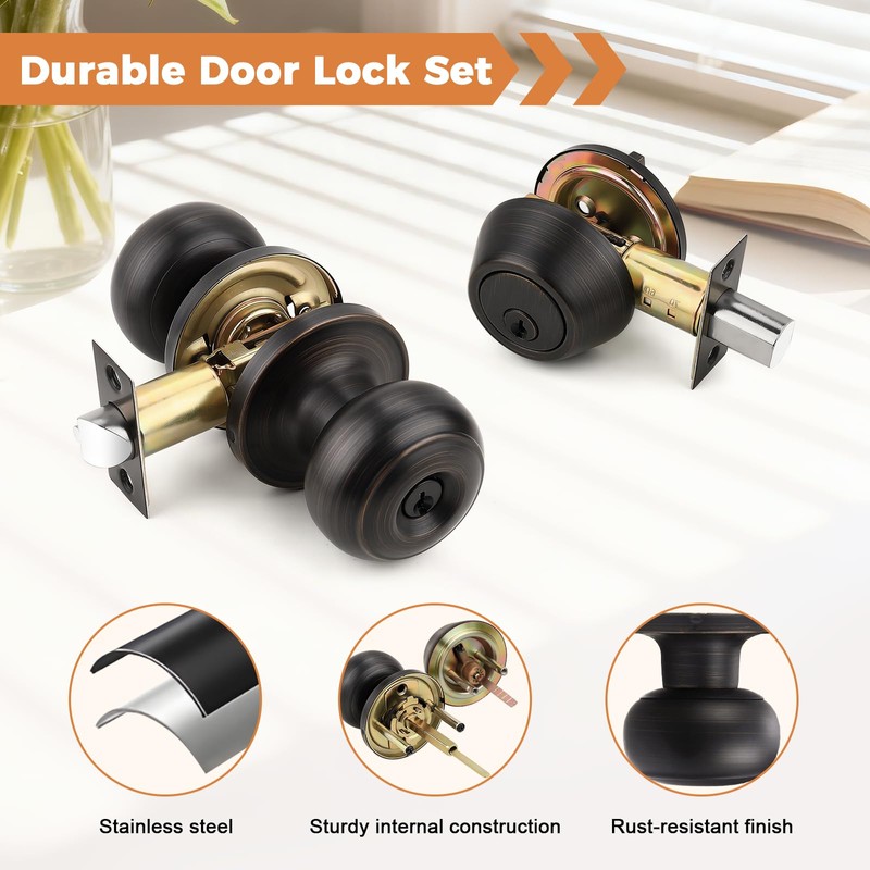 Probrico Front Door Entry Handles Lockset and Single Cylinder Deadbolt